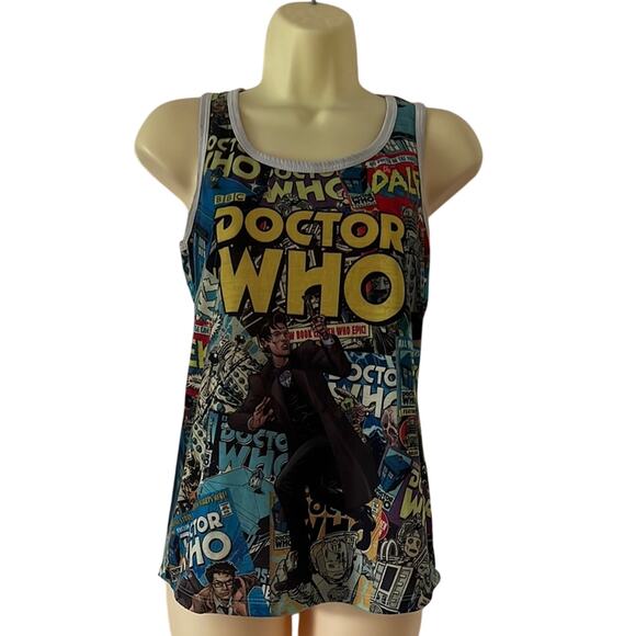 Doctor Who Ripple Junction Blue Graphic Comic Print Tank Top Size Small - Picture 1 of 7